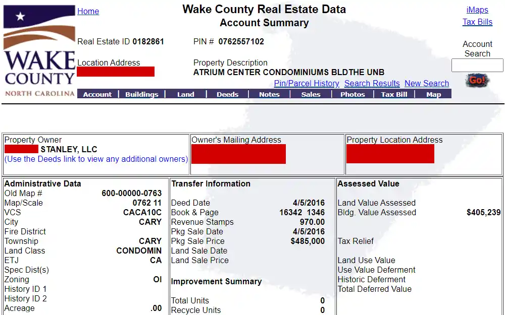 A screenshot of the Real Estate Property Search to search data regarding property records.