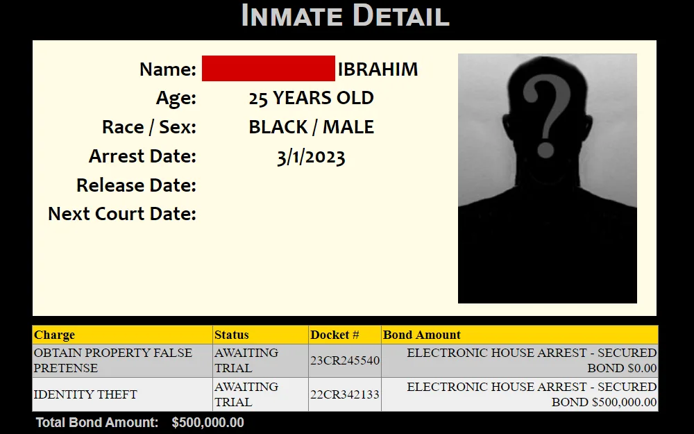 A screenshot of the inmate inquiry tool provided by the Wake County Sheriff’s Office to search for Wake County criminal documentation.
